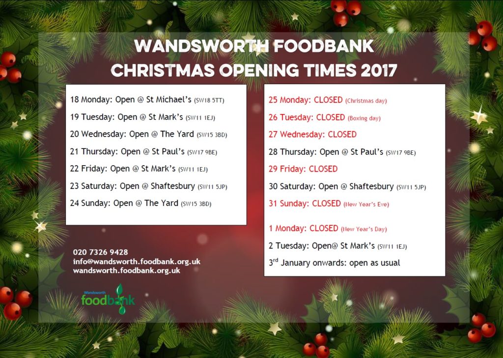 Christmas opening times 2017